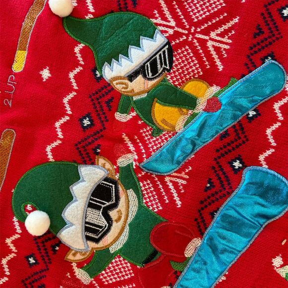 Holiday Time Unisex XL Red Christmas Sweater Snowboarding Elf Design - Picture 2 of 4